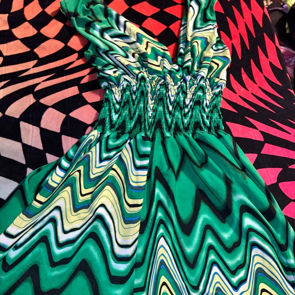 Green Asymmetrical Line Print Romper